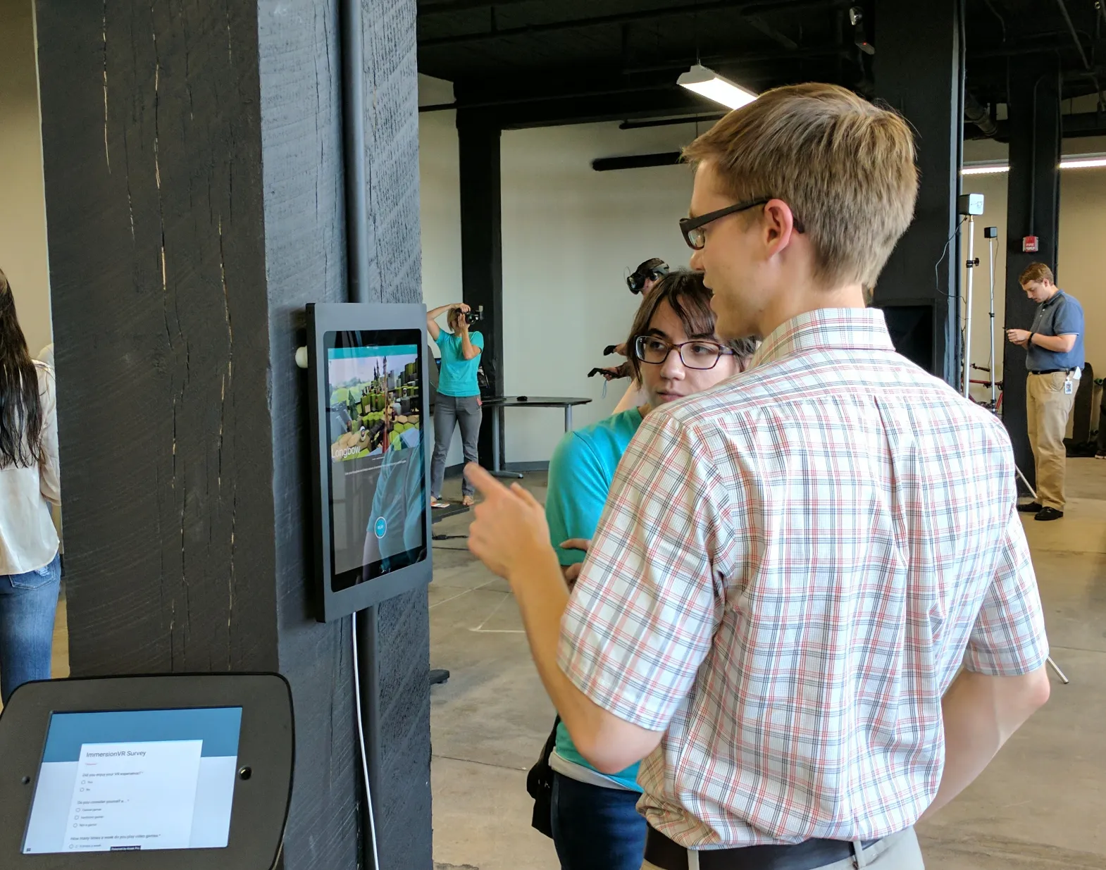 A screenshot of a user testing session, showcasing the Immersion VR arcade experience