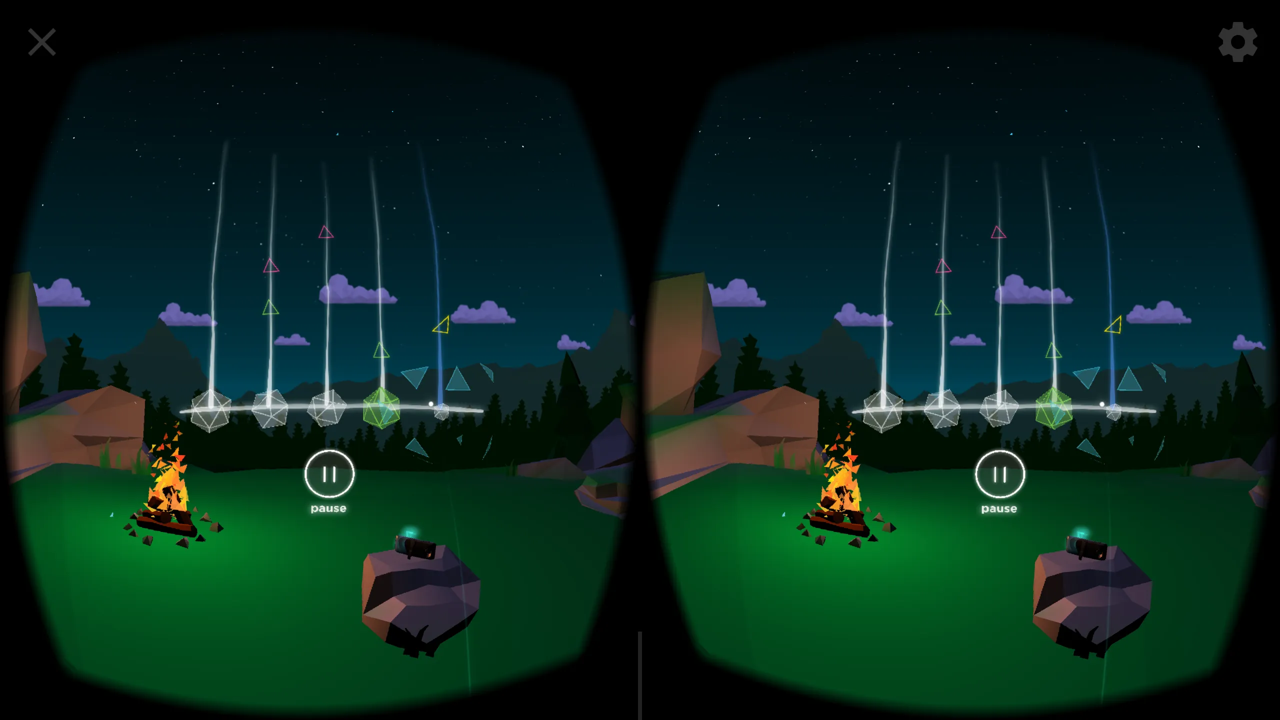 A visual representation of the gameplay from the perspective of the player wearing the VR headset